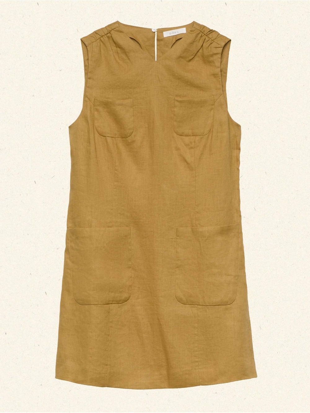 Dôen Bennette Linen Shift Dress with Patch Pockets in Mustard